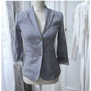 Theory Chambray Blue Linen Two Button‎ Minimalist Workwear Blazer Size XS